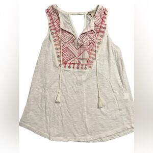 Lucky Brand Embro Sequin Tank Top Marshmallow Sz Small